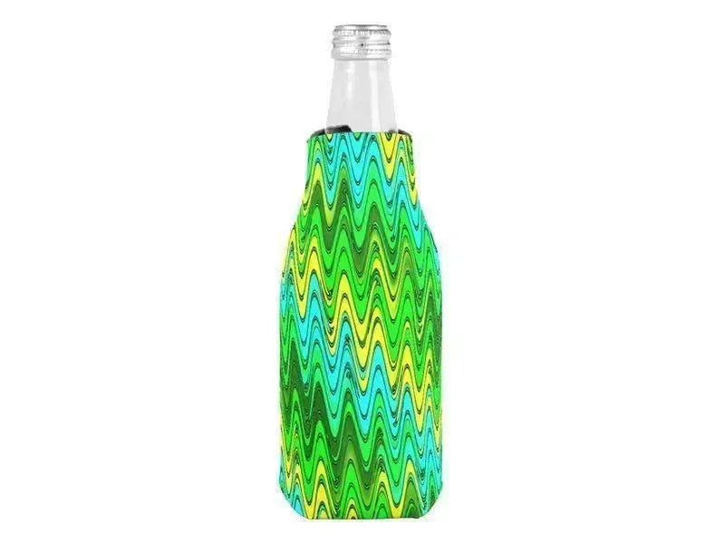 Bottle Cooler Sleeves – Bottle Koozies-WAVY #2 Bottle Cooler Sleeves – Bottle Koozies-Greens & Yellows & Light Blues-from COLORADDICTED.COM-