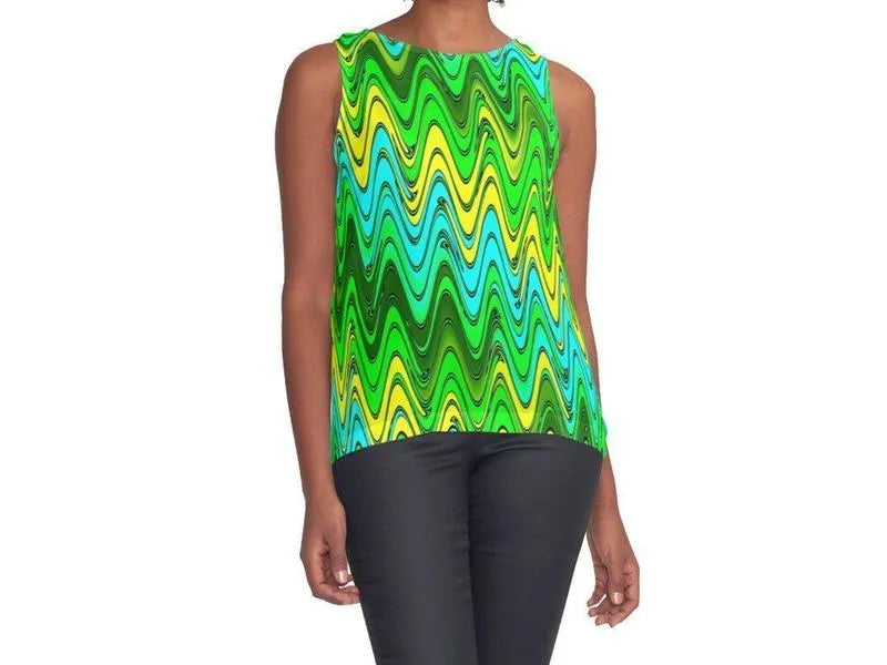 Contrast Tanks-WAVY #2 Contrast Tanks-Greens & Yellows & Light Blues-from COLORADDICTED.COM-