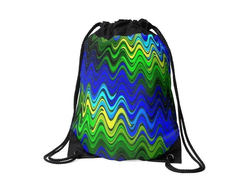 Drawstring Bags-WAVY #2 Drawstring Bags-Blues &amp; Greens &amp; Yellows-from COLORADDICTED.COM-