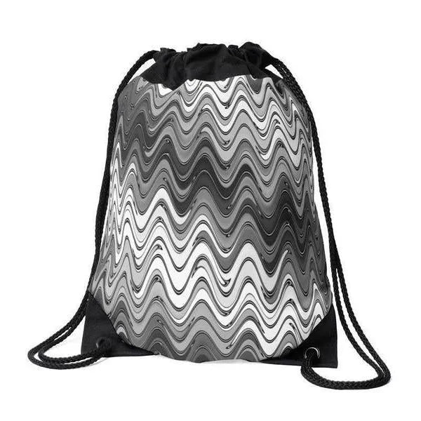 Drawstring Bags-WAVY #2 Drawstring Bags-Grays & White-from COLORADDICTED.COM-