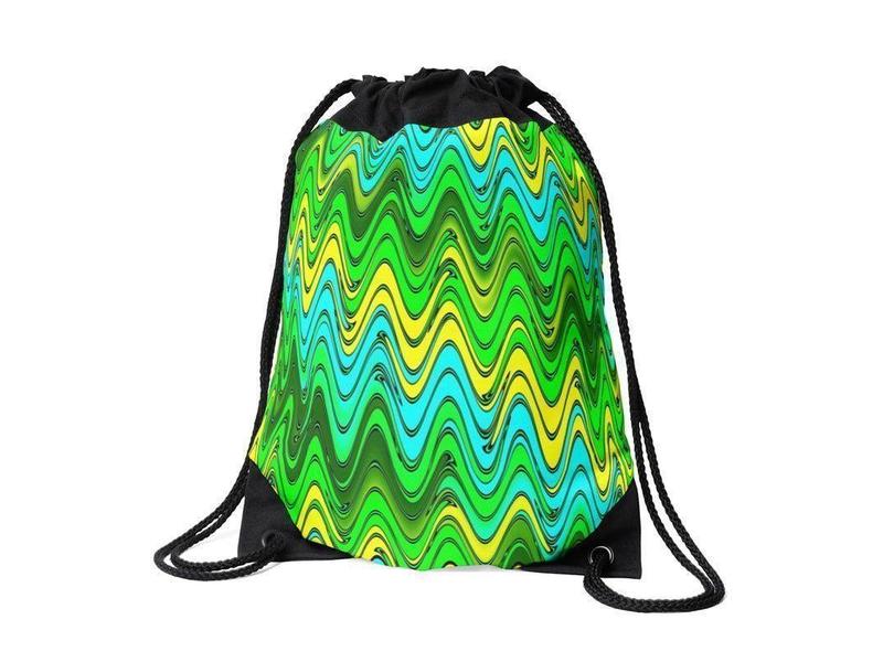 Drawstring Bags-WAVY #2 Drawstring Bags-Greens &amp; Yellows &amp; Light Blues-from COLORADDICTED.COM-