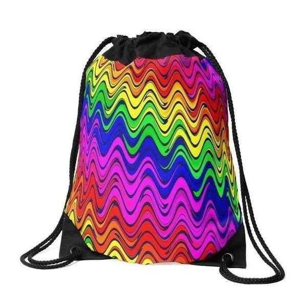 Drawstring Bags-WAVY #2 Drawstring Bags-Multicolor Bright-from COLORADDICTED.COM-