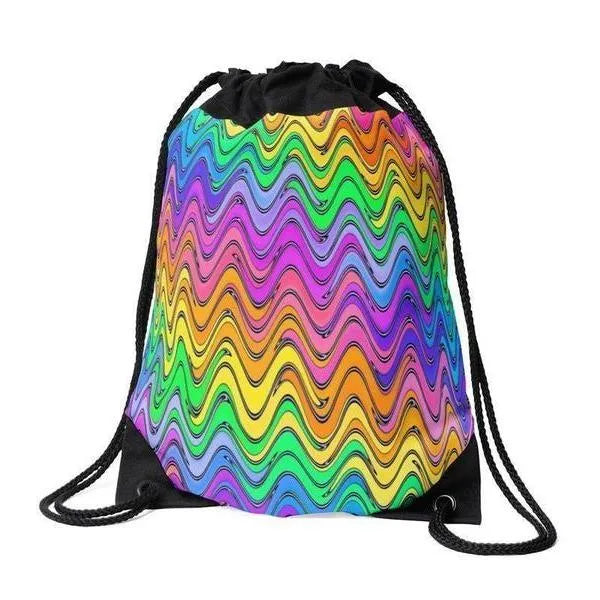 Drawstring Bags-WAVY #2 Drawstring Bags-Multicolor Light-from COLORADDICTED.COM-