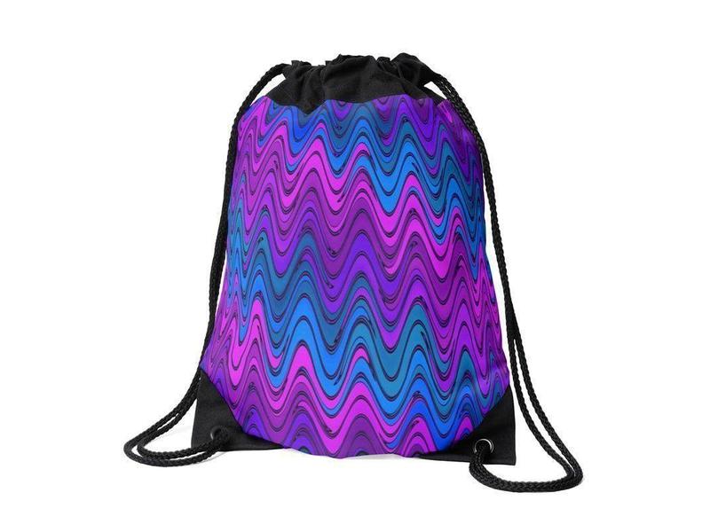 Drawstring Bags-WAVY #2 Drawstring Bags-Purples &amp; Violets &amp; Turquoises-from COLORADDICTED.COM-