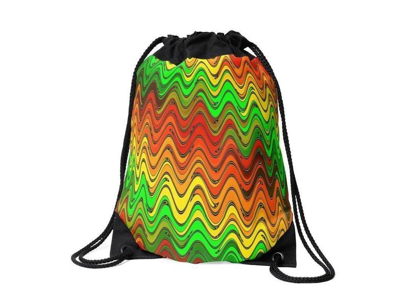 Drawstring Bags-WAVY #2 Drawstring Bags-Reds &amp; Oranges &amp; Yellows &amp; Greens-from COLORADDICTED.COM-