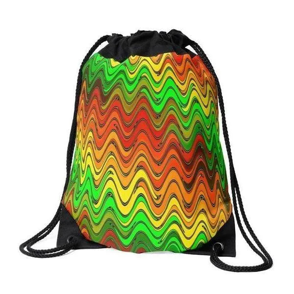 Drawstring Bags-WAVY #2 Drawstring Bags-Reds & Oranges & Yellows & Greens-from COLORADDICTED.COM-