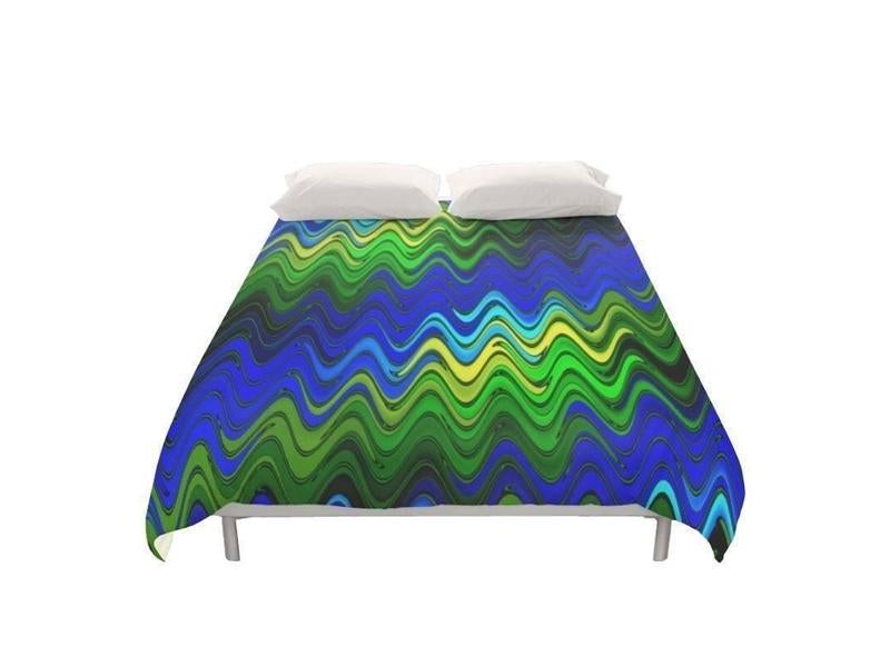 Duvet Covers-WAVY #2 Duvet Covers-Blues &amp; Greens &amp; Yellows-from COLORADDICTED.COM-