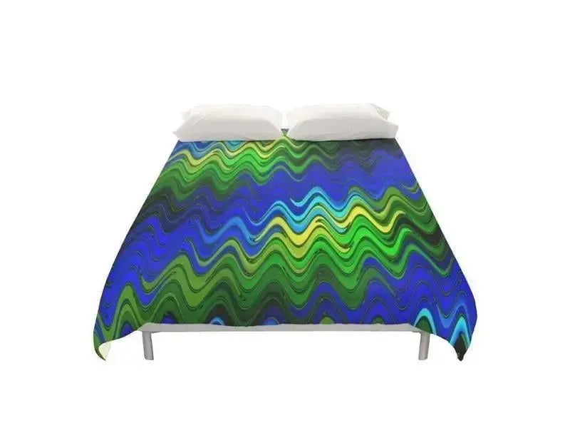 Duvet Covers-WAVY #2 Duvet Covers-Blues & Greens & Yellows-from COLORADDICTED.COM-