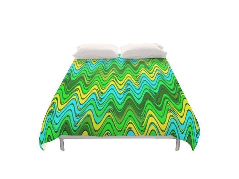 Duvet Covers-WAVY #2 Duvet Covers-Greens &amp; Yellows &amp; Light Blues-from COLORADDICTED.COM-