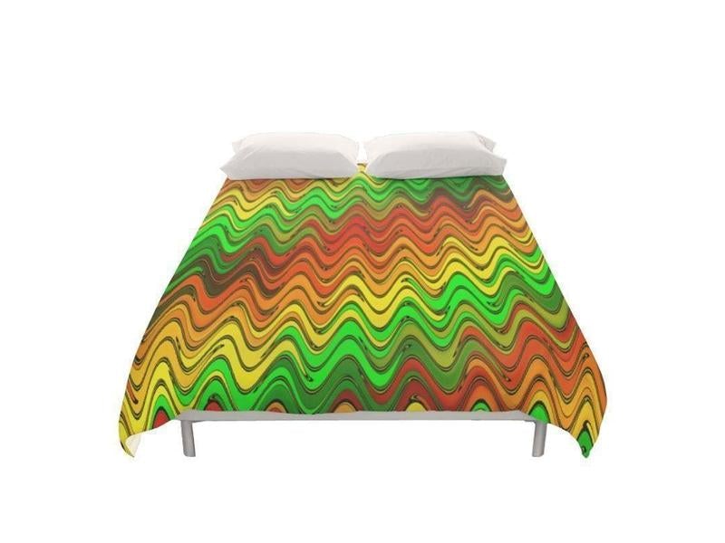 Duvet Covers-WAVY #2 Duvet Covers-Reds &amp; Oranges &amp; Yellows &amp; Greens-from COLORADDICTED.COM-