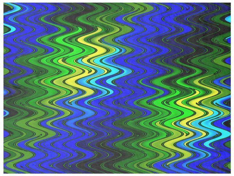 Fleece Blankets-WAVY #2 Fleece Blankets-Blues, Greens &amp; Yellows-from COLORADDICTED.COM-