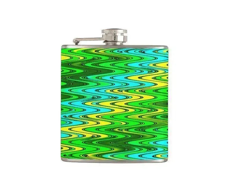 Hip Flasks-WAVY #2 Hip Flasks-Greens & Yellows & Light Blues-from COLORADDICTED.COM-