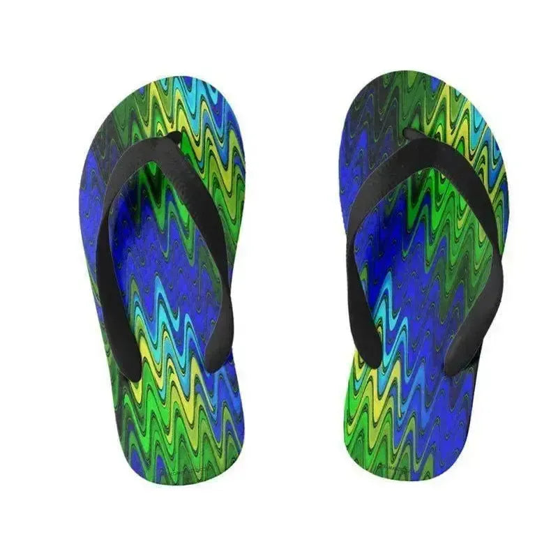 Kids Flip Flops-WAVY #2 Kids Flip Flops-Blues & Greens & Yellows-from COLORADDICTED.COM-