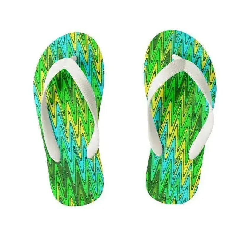 Kids Flip Flops-WAVY #2 Kids Flip Flops-Greens & Yellows & Light Blues-from COLORADDICTED.COM-