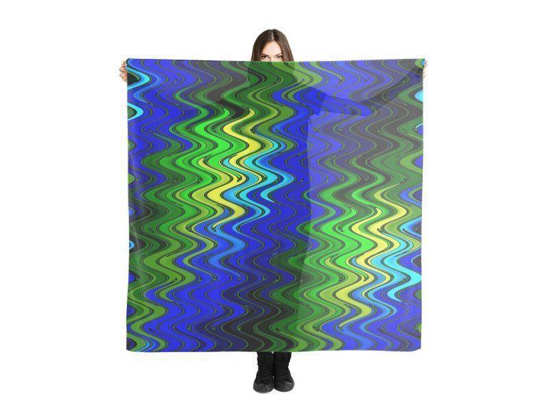Large Square Scarves &amp; Shawls-WAVY #2 Large Square Scarves &amp; Shawls-Blues &amp; Greens &amp; Yellows-from COLORADDICTED.COM-