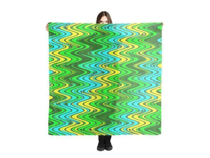 Large Square Scarves &amp; Shawls-WAVY #2 Large Square Scarves &amp; Shawls-Greens &amp; Yellows &amp; Light Blues-from COLORADDICTED.COM-