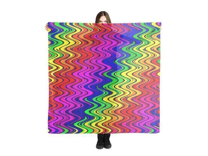 Large Square Scarves & Shawls-WAVY #2 Large Square Scarves & Shawls-Multicolor Bright-from COLORADDICTED.COM-