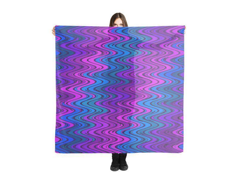 Large Square Scarves &amp; Shawls-WAVY #2 Large Square Scarves &amp; Shawls-Purples &amp; Violets &amp; Turquoises-from COLORADDICTED.COM-