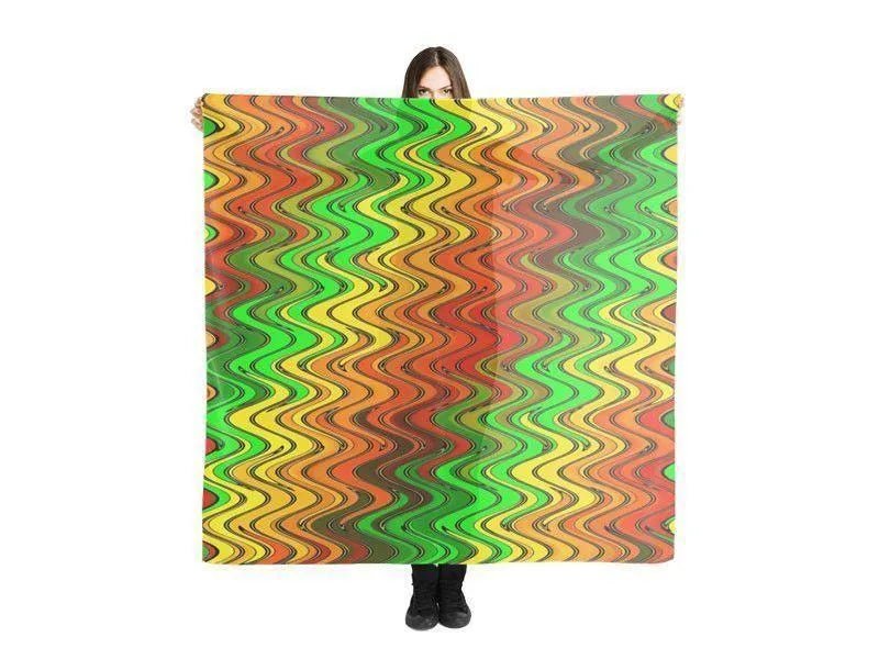 Large Square Scarves & Shawls-WAVY #2 Large Square Scarves & Shawls-Reds & Oranges & Yellows & Greens-from COLORADDICTED.COM-