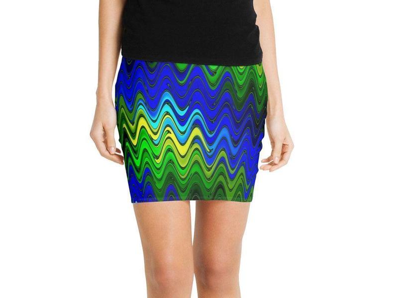 Mini Pencil Skirts-WAVY #2 Mini Pencil Skirts-Blues &amp; Greens &amp; Yellows-from COLORADDICTED.COM-