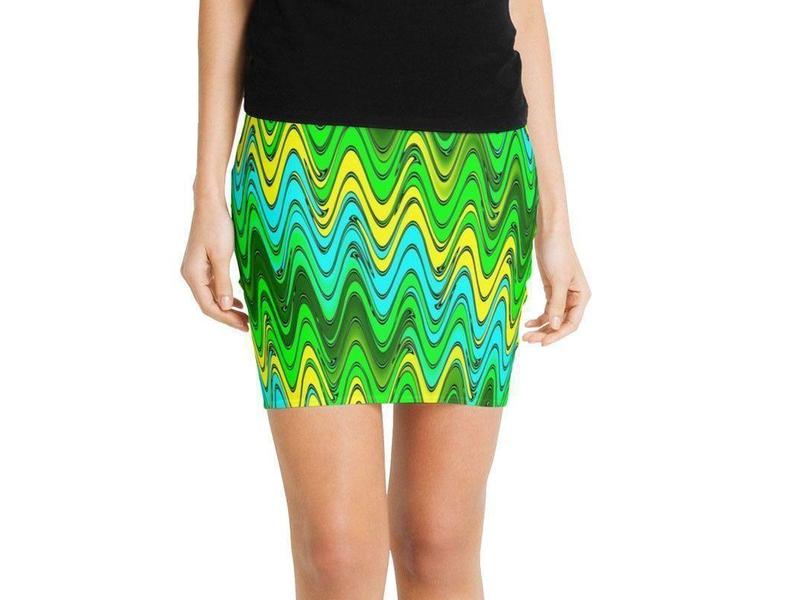 Mini Pencil Skirts-WAVY #2 Mini Pencil Skirts-Greens &amp; Yellows &amp; Light Blues-from COLORADDICTED.COM-