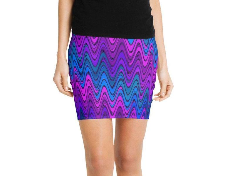 Mini Pencil Skirts-WAVY #2 Mini Pencil Skirts-Purples &amp; Violets &amp; Turquoises-from COLORADDICTED.COM-