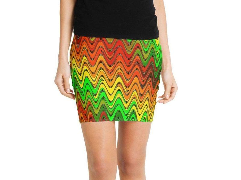 Mini Pencil Skirts-WAVY #2 Mini Pencil Skirts-Reds &amp; Oranges &amp; Yellows &amp; Greens-from COLORADDICTED.COM-