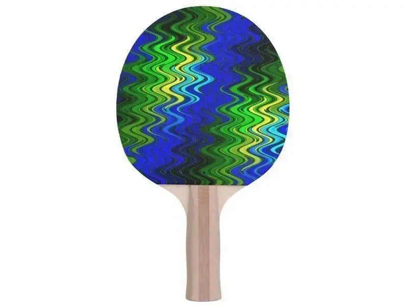 Ping Pong Paddles-WAVY #2 Ping Pong Paddles-Blues & Greens & Yellows-from COLORADDICTED.COM-