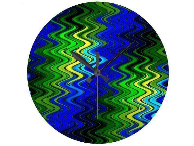Wall Clocks-WAVY #2 Round Wall Clocks-Blues, Greens &amp; Yellows-from COLORADDICTED.COM-