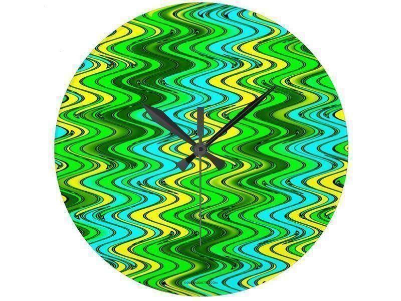 Wall Clocks-WAVY #2 Round Wall Clocks-Greens, Yellows &amp; Light Blues-from COLORADDICTED.COM-