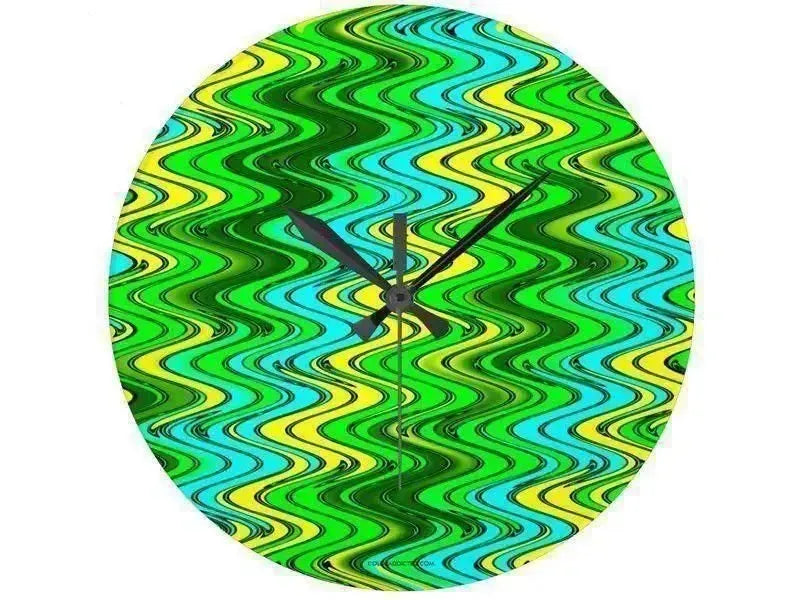 Wall Clocks-WAVY #2 Round Wall Clocks-Greens, Yellows & Light Blues-from COLORADDICTED.COM-