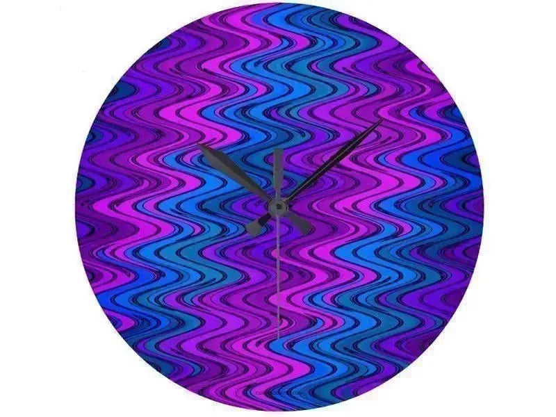 Wall Clocks-WAVY #2 Round Wall Clocks-Purples, Violets & Turquoises-from COLORADDICTED.COM-