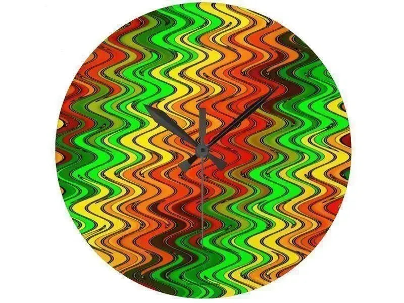 Wall Clocks-WAVY #2 Round Wall Clocks-Reds, Oranges, Yellows & Greens-from COLORADDICTED.COM-