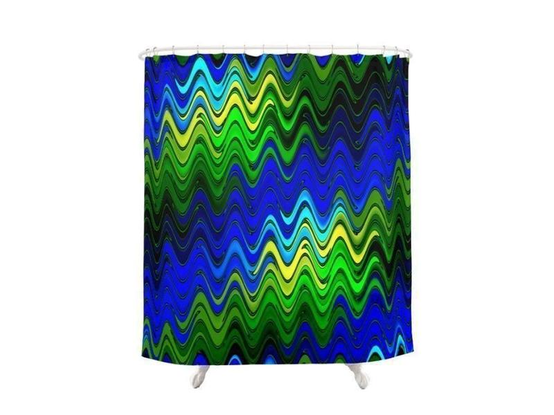 Shower Curtains-WAVY #2 Shower Curtains-Blues, Greens &amp; Yellows-from COLORADDICTED.COM-