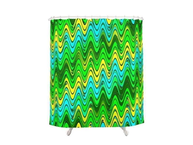 Shower Curtains-WAVY #2 Shower Curtains-Greens, Yellows &amp; Light Blues-from COLORADDICTED.COM-