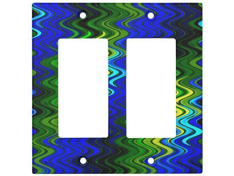 Light Switch Covers-WAVY #2 Single, Double &amp; Triple-Rocker Light Switch Covers-Blues &amp; Greens &amp; Yellows-from COLORADDICTED.COM-