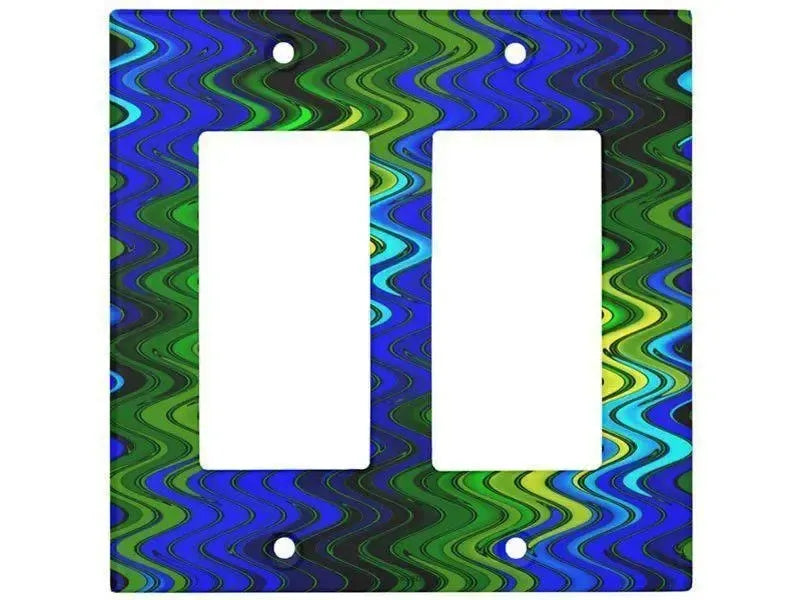 Rocker Light Switch Covers-WAVY #2 Single, Double & Triple-Rocker Light Switch Covers-Blues & Greens & Yellows-from COLORADDICTED.COM-