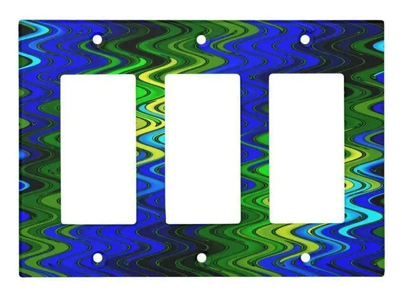 Rocker Light Switch Covers-WAVY #2 Single, Double & Triple-Rocker Light Switch Covers-Blues & Greens & Yellows-from COLORADDICTED.COM-