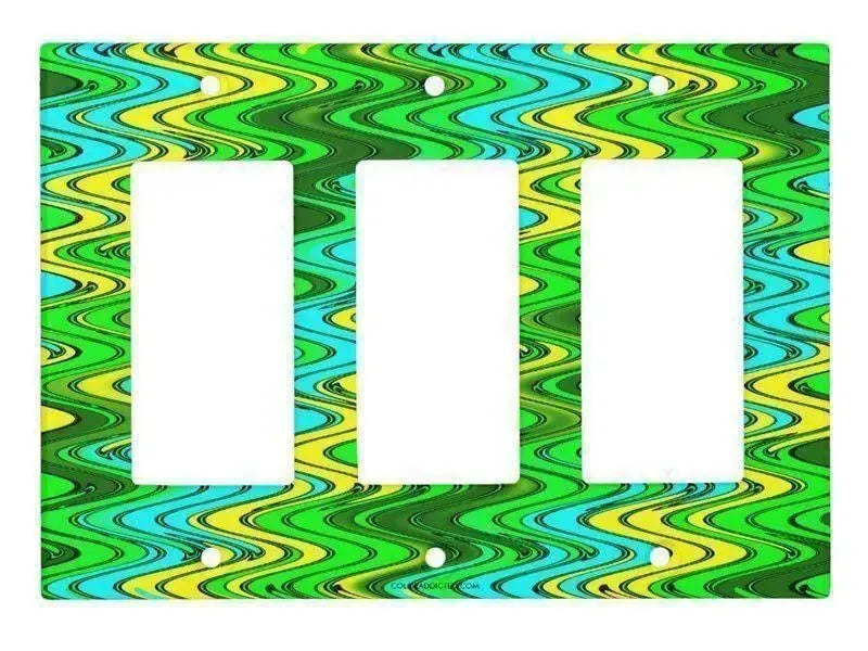 Rocker Light Switch Covers-WAVY #2 Single, Double & Triple-Rocker Light Switch Covers-Greens & Yellows & Light Blues-from COLORADDICTED.COM-