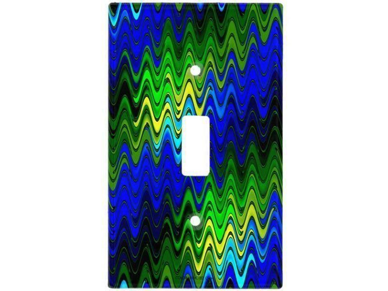 Light Switch Covers-WAVY #2 Single, Double &amp; Triple-Toggle Light Switch Covers-Blues &amp; Greens &amp; Yellows-from COLORADDICTED.COM-