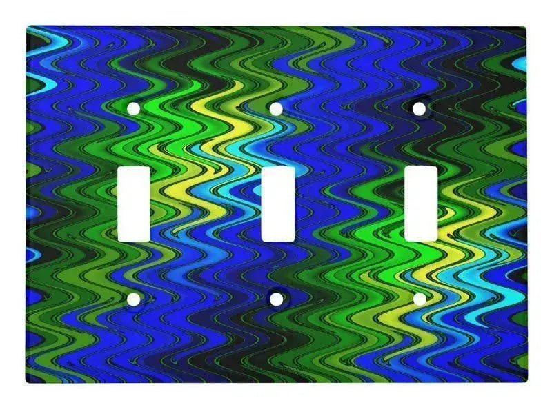 Toggle Light Switch Covers-WAVY #2 Single, Double & Triple-Toggle Light Switch Covers-Blues & Greens & Yellows-from COLORADDICTED.COM-