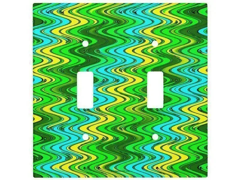 Toggle Light Switch Covers-WAVY #2 Single, Double & Triple-Toggle Light Switch Covers-Greens & Yellows & Light Blues-from COLORADDICTED.COM-