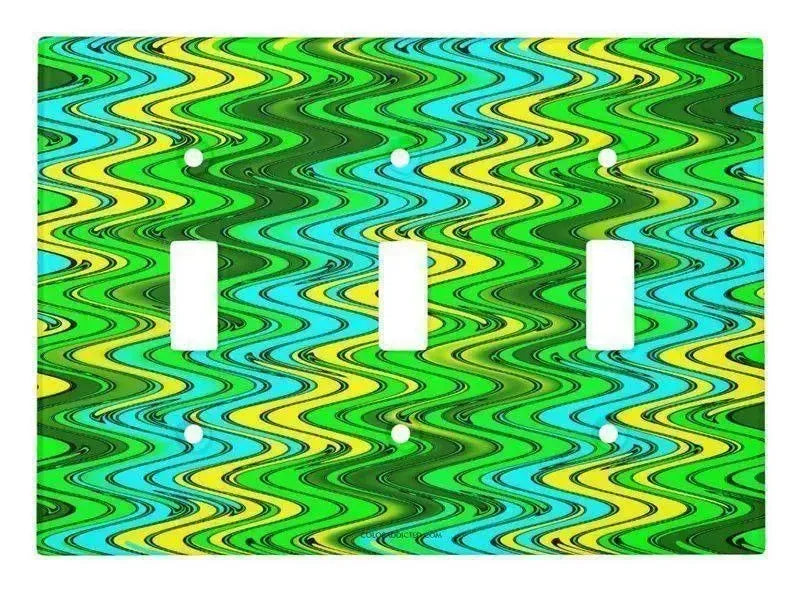 Toggle Light Switch Covers-WAVY #2 Single, Double & Triple-Toggle Light Switch Covers-Greens & Yellows & Light Blues-from COLORADDICTED.COM-