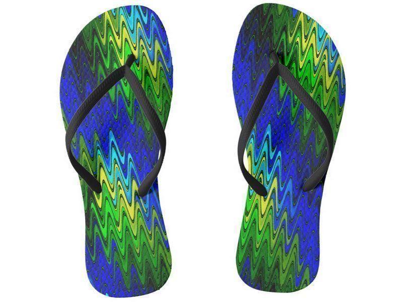 Flip Flops-WAVY #2 Slim-Strap Flip Flops-Blues &amp; Greens &amp; Yellows-from COLORADDICTED.COM-