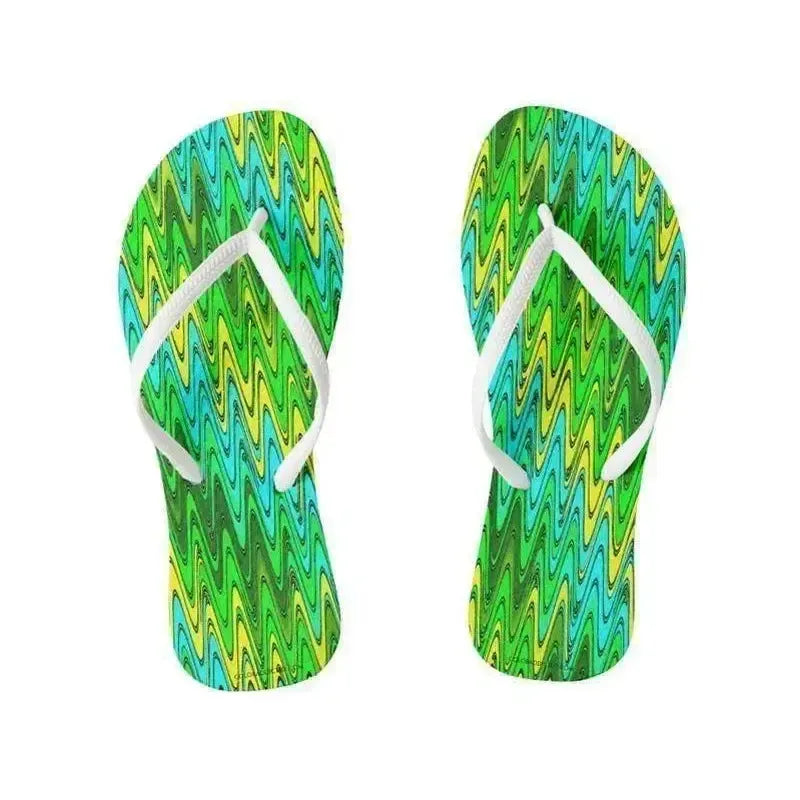 Flip Flops-WAVY #2 Slim-Strap Flip Flops-Greens & Yellows & Light Blues-from COLORADDICTED.COM-