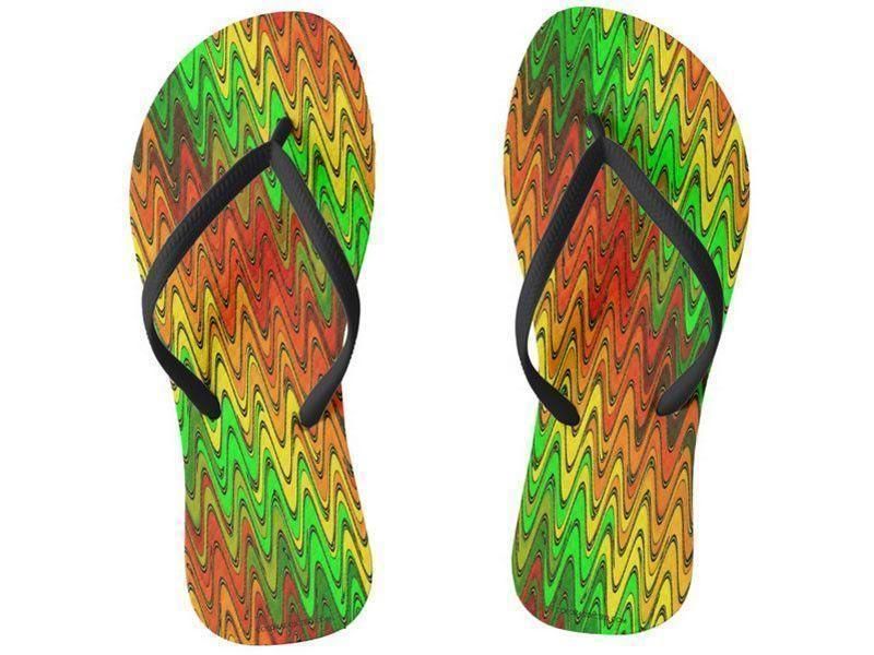 Flip Flops-WAVY #2 Slim-Strap Flip Flops-Reds &amp; Oranges &amp; Yellows &amp; Greens-from COLORADDICTED.COM-