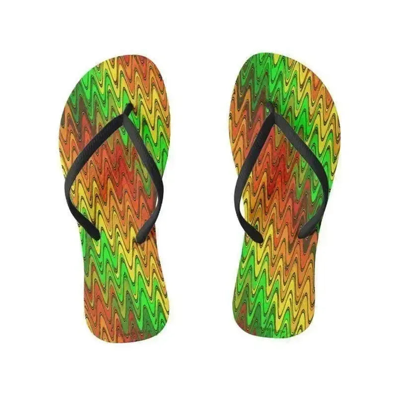 Flip Flops-WAVY #2 Slim-Strap Flip Flops-Reds & Oranges & Yellows & Greens-from COLORADDICTED.COM-