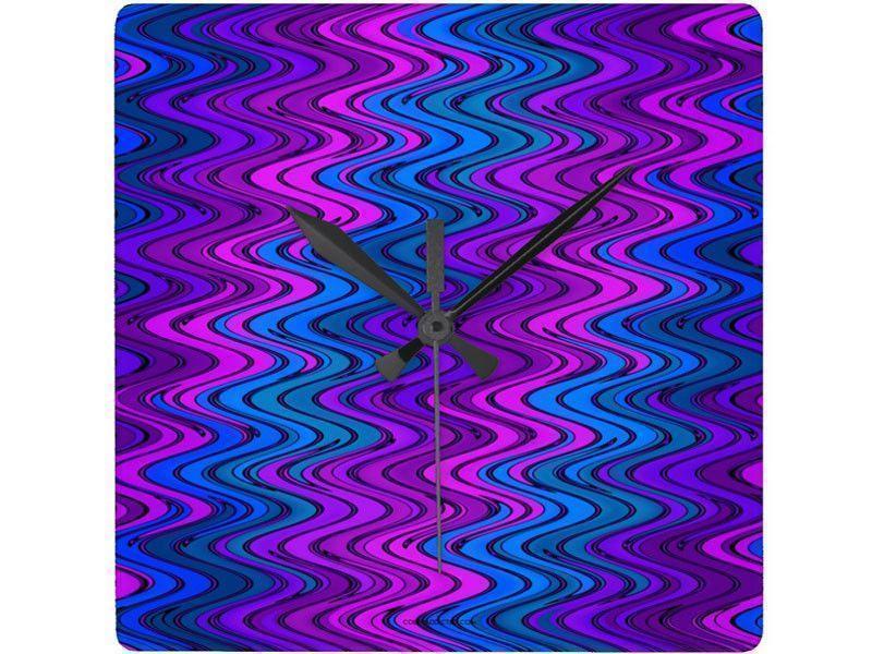 Wall Clocks-WAVY #2 Square Wall Clocks-Purples, Violets &amp; Turquoises-from COLORADDICTED.COM-