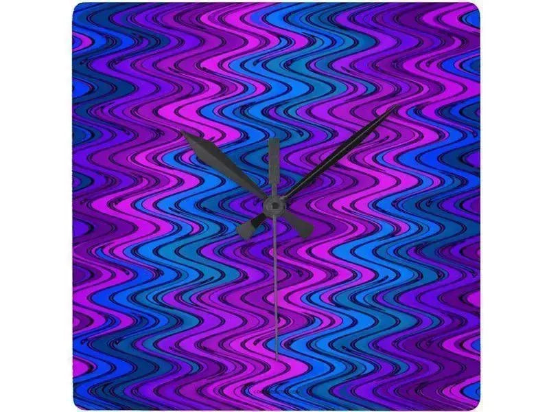 Wall Clocks-WAVY #2 Square Wall Clocks-Purples, Violets & Turquoises-from COLORADDICTED.COM-