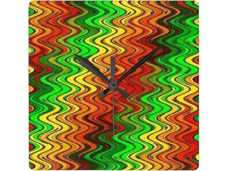 Wall Clocks-WAVY #2 Square Wall Clocks-Reds, Oranges, Yellows & Greens-from COLORADDICTED.COM-